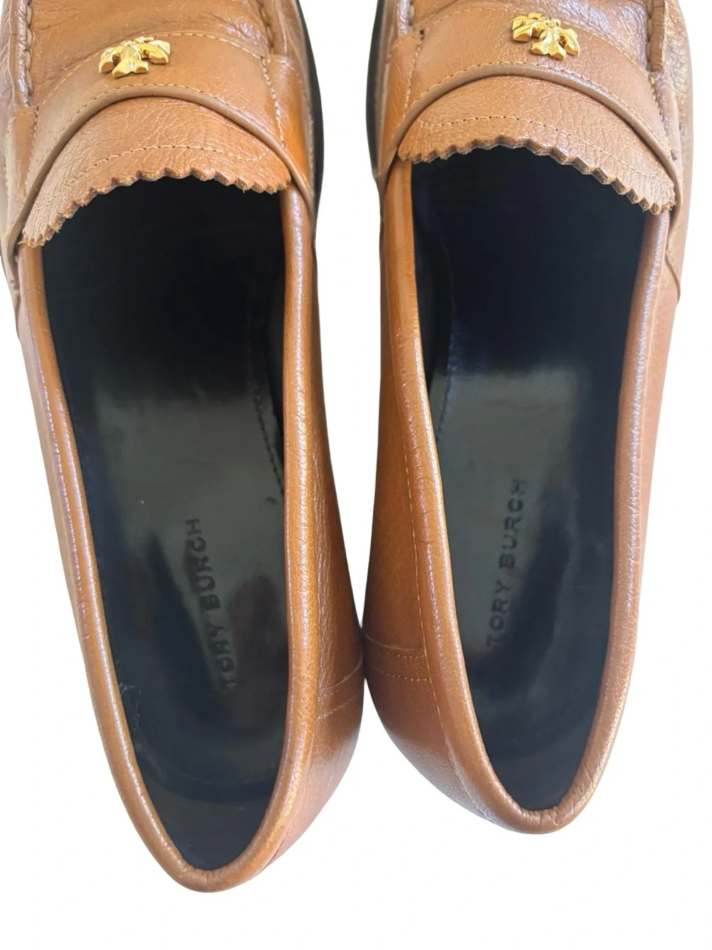 Tory Burch Women’s Classic Leather Penny Loafers Gold Logo Sz 7